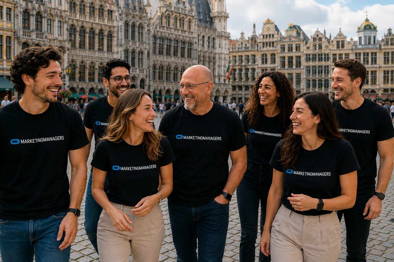 Het team op de Grote Markt in Brussel