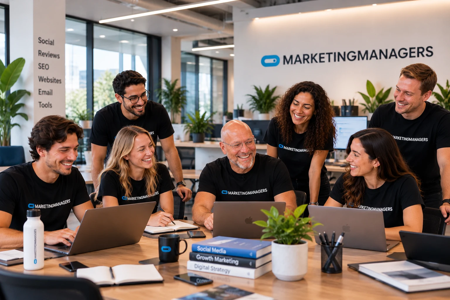 Het team aan het werk op het kantoor van Marketingmanagers