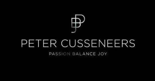 logo Peter Cusseneers met de woorden Passion Balance Joy op zwarte achtergrond