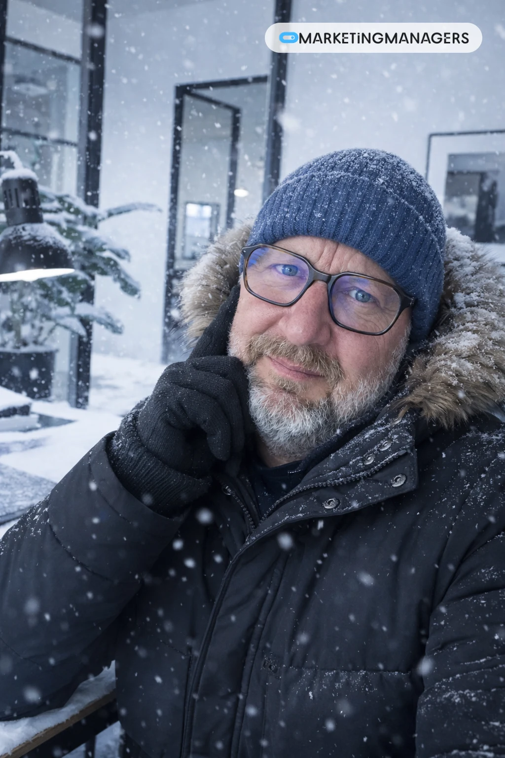 Winter: met muts in de sneeuw