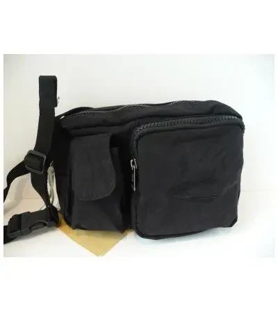 Zwarte schoudertas met brede riem en beige label