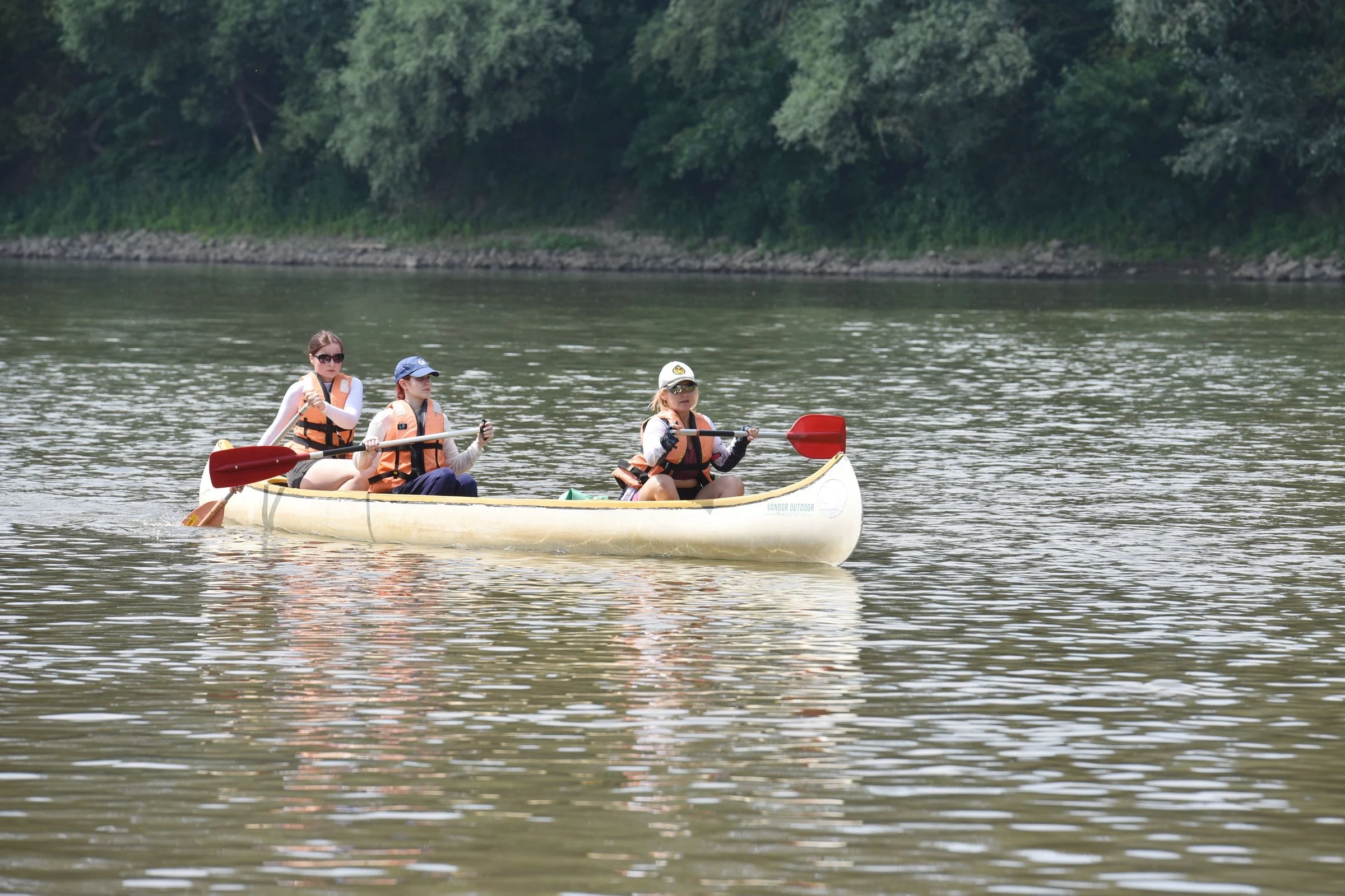 Kanoën op een rustige rivier tussen het groen