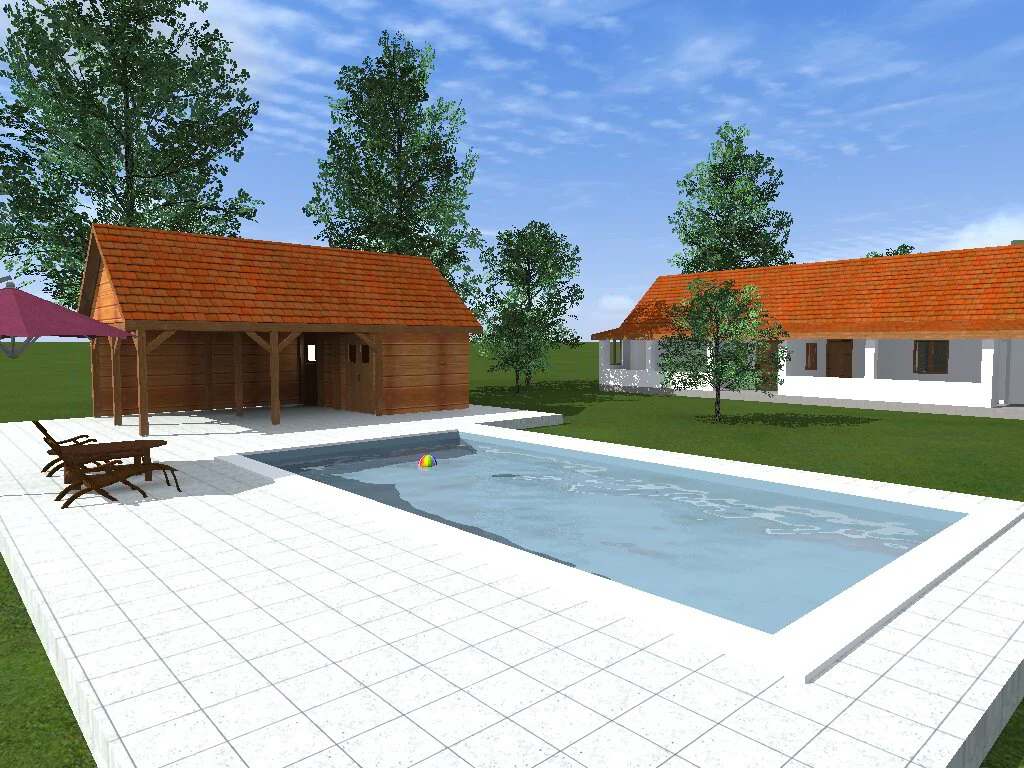 Het eerste ontwerp van het domein met zwembad